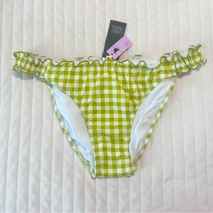 NWT Wild Fable High Leg Cheeky Ruffle Bikini Bottom - Green Gingham - Women's XL